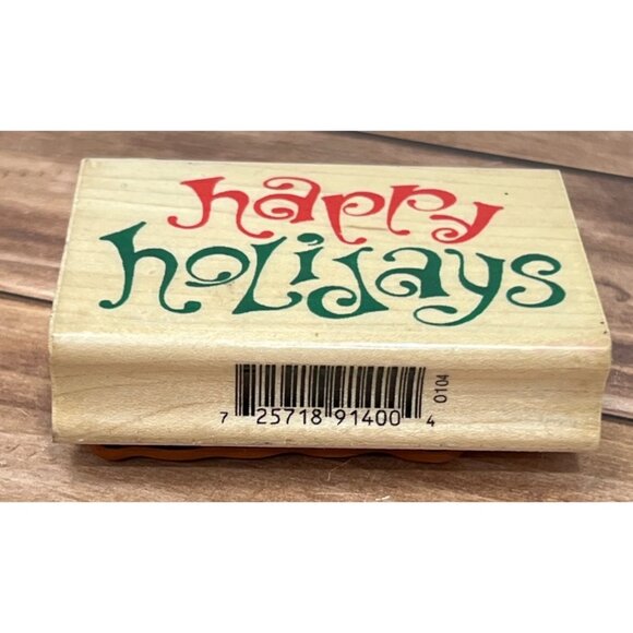 INKADINKADO 91400O HAPPY HOLIDAYS WOOD MOUNTED RUBBER STAMP - Picture 5 of 5